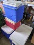 Misc paint tools, cleaners hoses, fire extinguisher, coolers