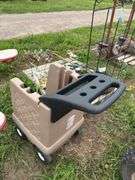 Misc. size shepherd hooks, trellis, step 2 wagon, wine barrel rings, & wind spinner chimes, row:4