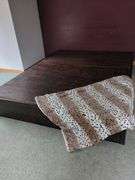 TV, end table, glass end table, platform to bed