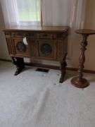 Vintage Credenza, Folding Table, End Table, and Mirror
