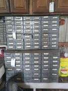 Metal nuts and bolts organizer and contents