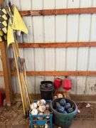 Cup flags, tee box markers, and ball washers