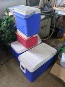 Misc paint tools, cleaners hoses, fire extinguisher, coolers