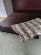 TV, end table, glass end table, platform to bed