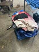 Tarps, auto trim items, and 2 DeSoto hubcaps