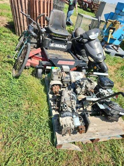 60" swisher zero turn, moped, motorized bicycle, mower jack, & misc. motors- all need work, row:10 image