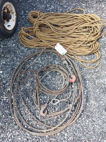 (3) Coils of Rope, (2) Steel Choker Cables, & (1) Straight Steel Cable