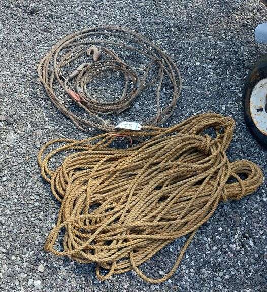 (3) Coils of Rope, (2) Steel Choker Cables, & (1) Straight Steel Cable image