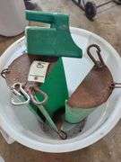 (3) Hanging Feeders, Feed Scoop, and Brute Barrel w/ Lid