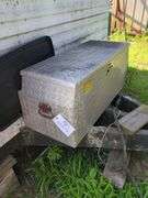 aluminum storage box and contents, straps, electric cord