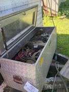 aluminum storage box and contents, straps, electric cord