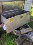 aluminum storage box and contents, straps, electric cord