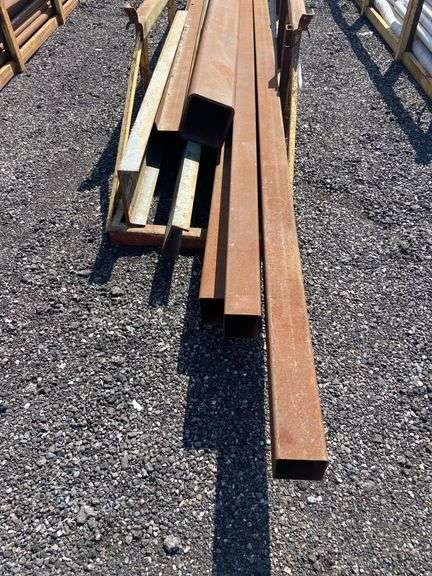 Rack of steel stock tubing, Channel, and I-beams