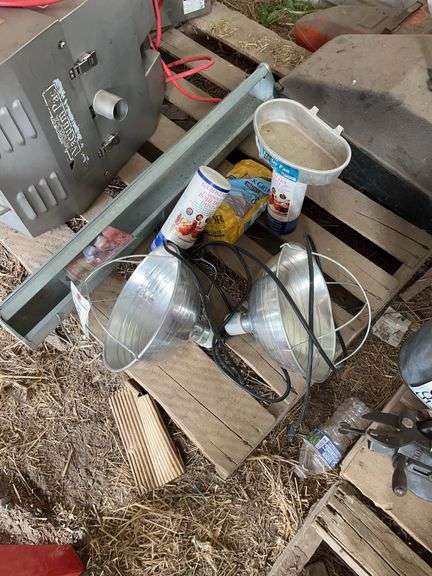 Chicken feeder, heat lamps, & etc. bldg:green image