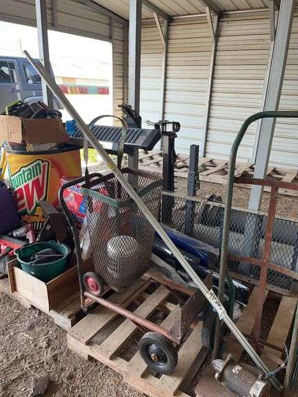 Platform dolly, dolly, metal handcart, ford tractor starter, wheatland 1/2" tubing, bldg:green image
