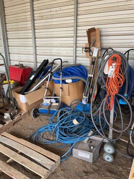 (5) Carpet wands, several hoses, turbo force hybrid cleaner, & Counter rotating finish machine, bldg:green image