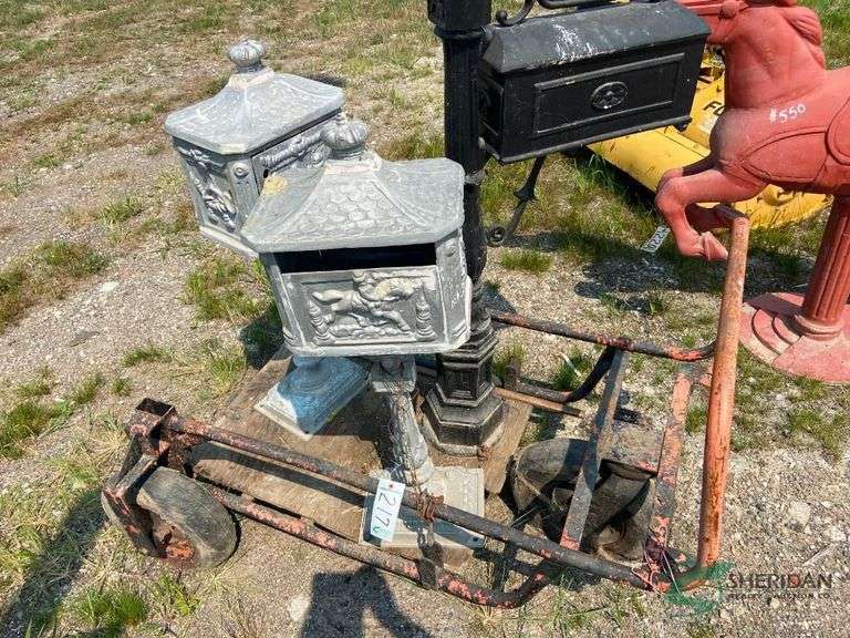 (3) Vintage mailboxes on cart image
