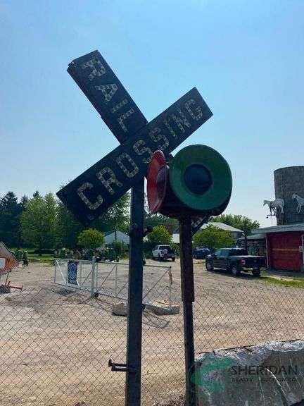 Railroad crossing sign and signal image