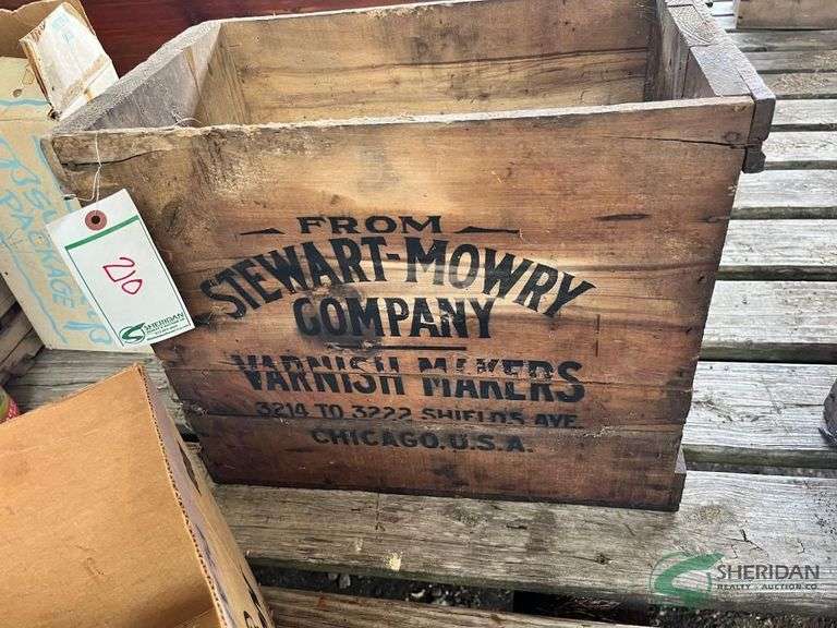 Primitive Wooden box and small crocks image