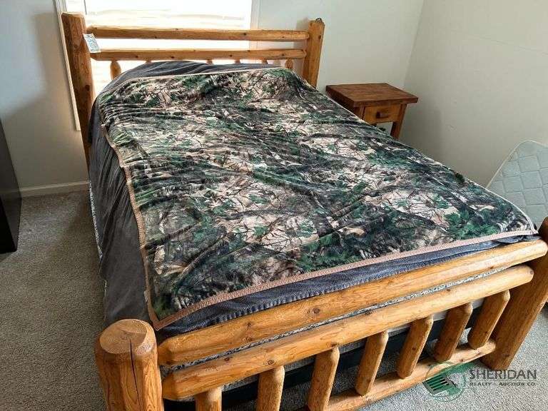 Queen size log frame bed and night stand -mattress not included image