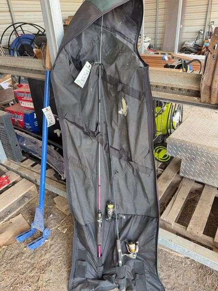 (2) Fishing poles with case, bldg:green image