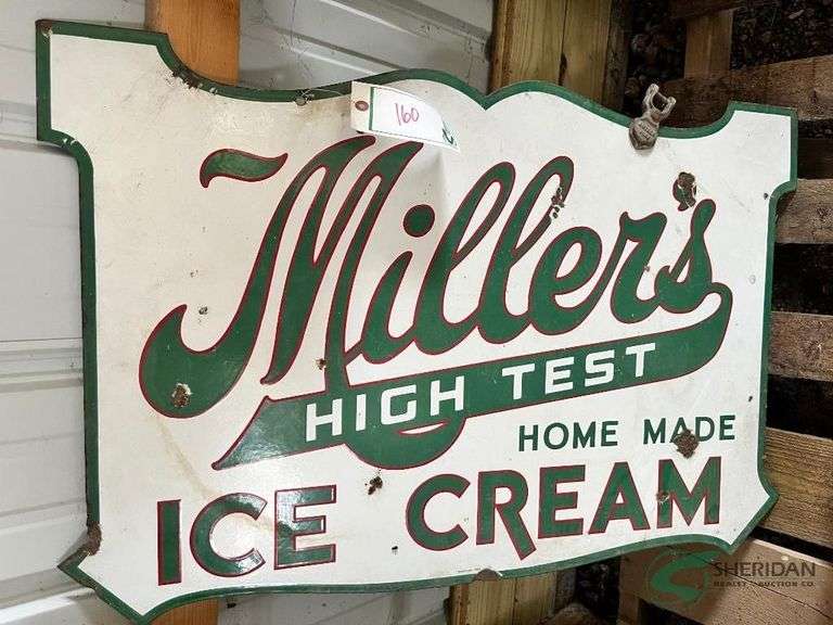Vintage Miller's Farm Ice Cream Sign, porcelain and metal image