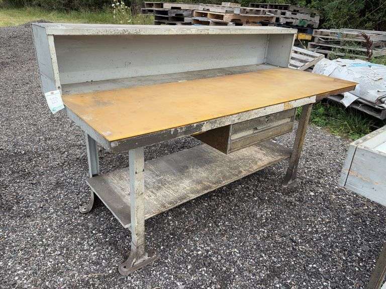 Workbench with drawer and upper shelf, 72” x 32” x 331/2”. image