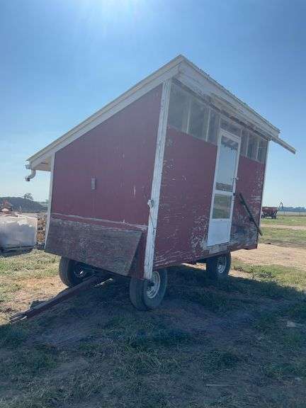 Chicken coop on gravity wagon running gear, row:6 image