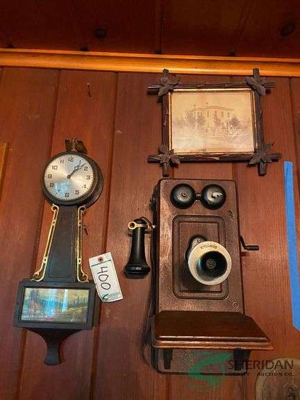 Vintage phone, clock, and picture image
