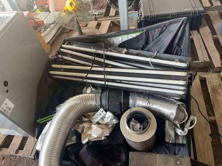 4' x 4' grow tent, AC infinity inline fan, carbon filter, & (6) shop lights, bldg:green image