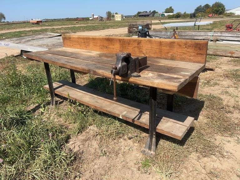 8' Oak work bench with vise, row:6 image