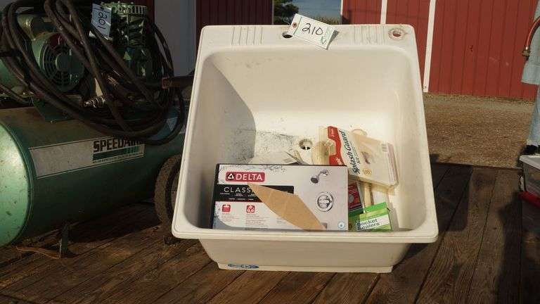 Utility Sink with Faucet Parts and Steel Frame image