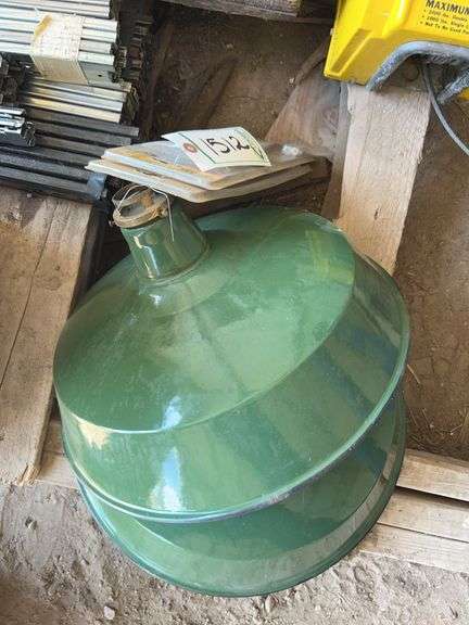 (2) Antique Green Enamel light hoods & (2) Stainless steel barn hinges, bldg:green image