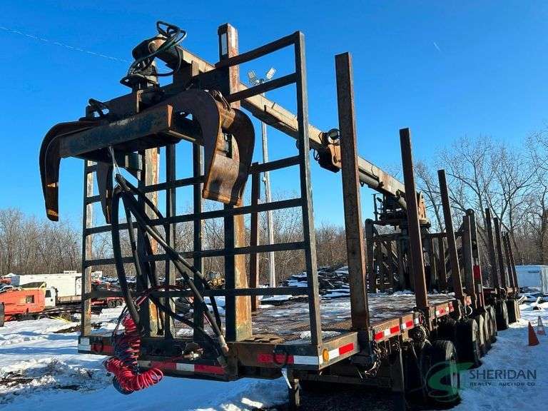 1997 Transport log hauler trailer with crane both trailers sell together image