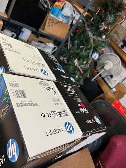 Black Rolling Cart, Key Box, 3 Boxes of Misc. Toner Cartridges, Working Condition Unknown