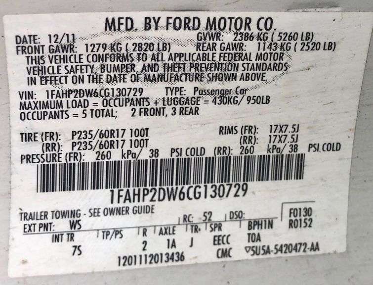 2012 Ford Taurus - rollover wreck * no key * no insurance * storage lien