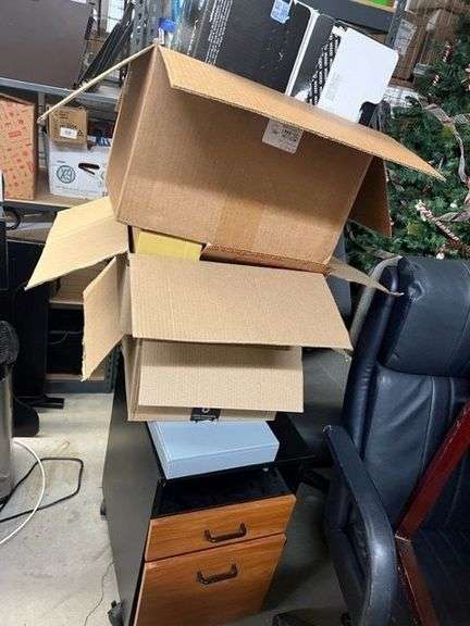 Black Rolling Cart, Key Box, 3 Boxes of Misc. Toner Cartridges, Working Condition Unknown