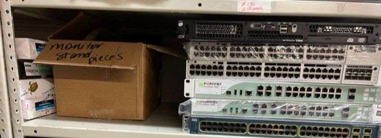 6 Misc. Brand Switches, Box of Monitor Stand Pieces, Working Condition Unknown