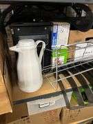 Box of Keyboards, Box of Misc. Cables, 2 20” Monitors, Cord & Stands, Metal & Plastic Desk Trays, Misc. Toner Cartridges, 2 Coffee Pots, Box of Cables For Computers, Briefcase W/Lock, Box of Misc. Office Supplies, Frame For Filing Cabinet, Screen Protectors, Working Condition Unknown