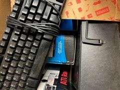 Box of Stamps, Fujitsu Fi-6130v Scanner, Metal Storage Cube, Desk Riser, Box of Keyboards, Metal & Plastic File Organizers, Hole Punch, Hanging Folders, Binders, Metal & Plastic Desktop Trays, Binding Supplies, Keyboards, Bluetooth Headsets, Working Condition Unknown