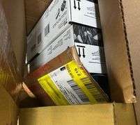 Black Rolling Cart, Key Box, 3 Boxes of Misc. Toner Cartridges, Working Condition Unknown