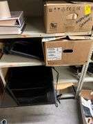 Box of Monitor Stands, Box of Misc. Electronics, Monitors & Stands, Vizio TV Model# MD40F-E1, Working Condition Unknown