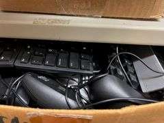 Box of Keyboards, Speakers, Misc. Electronic Items, Apc Battery Backups, Fortinet Phone, Docking Station, Kline Probe Pro Vdv 500-123, Box of Radio Chargers, Box of Misc. Electronics, Mice & Cords, Working Condition Unknown