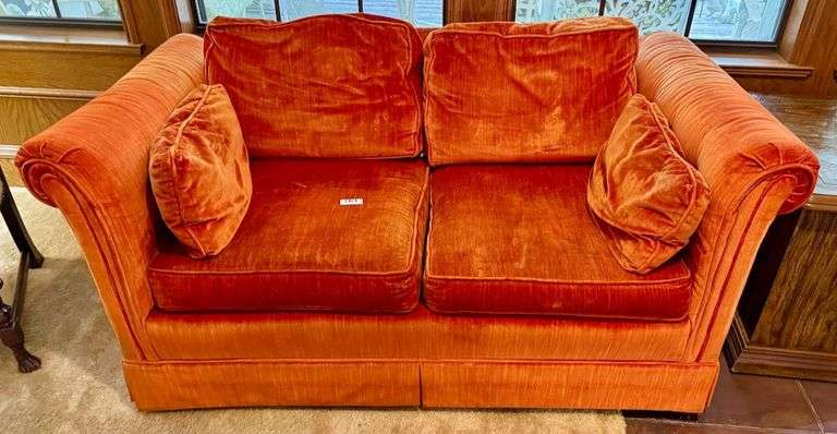 Orange Velvet Loveseat image