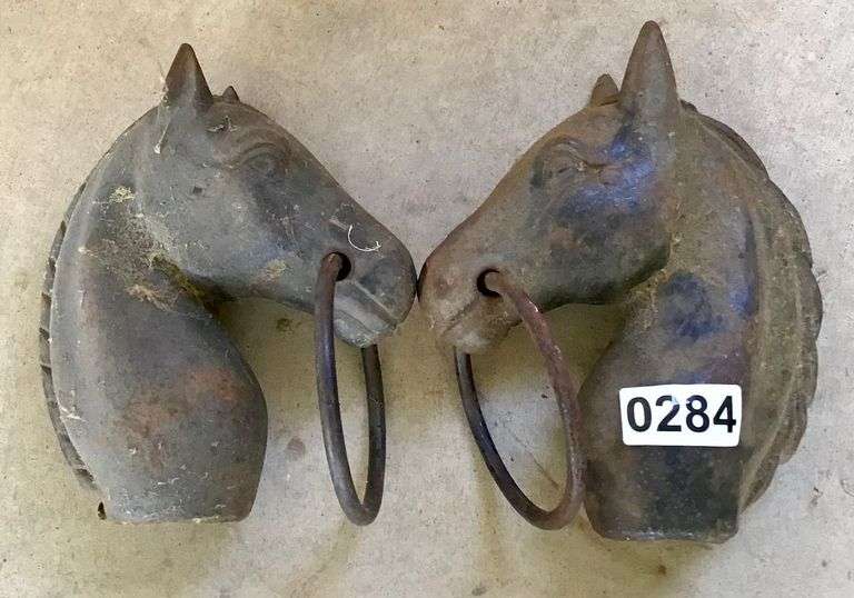 Pair of Cast Iron Horse Head Hitching Post Finials image