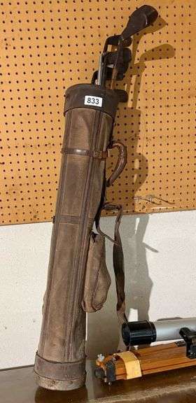 Antique Golf Bag and 9 Very Old Clubs image
