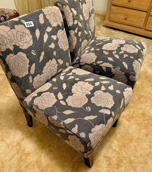 2 Office Side Chairs with Gray and Creme Floral Print image