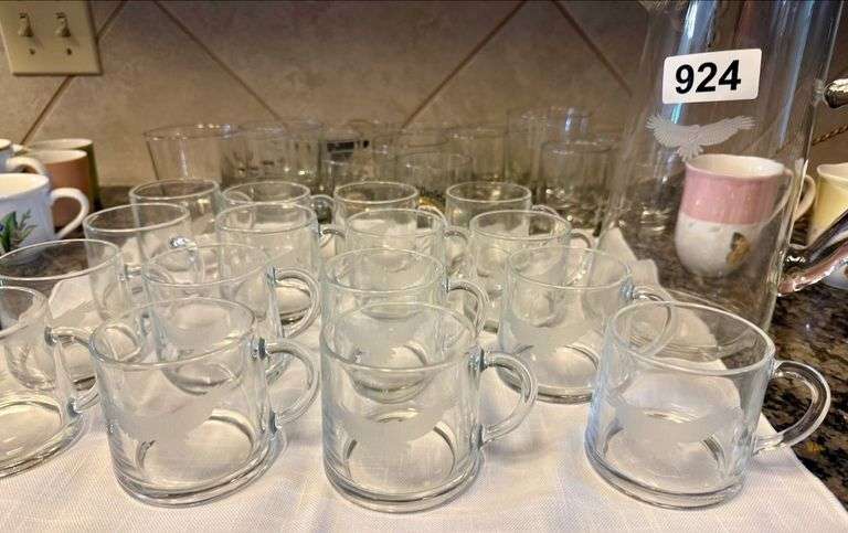 16 Glass Buick Division Hawk Mugs and Pitcher image