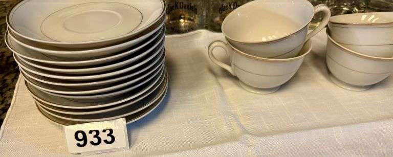 12 Saucers and 6 White Cups with Gold Rims and 6 Pale China Saucers image