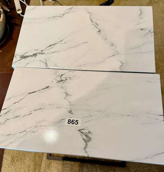 New - 2 White Faux Marble TV Tables image